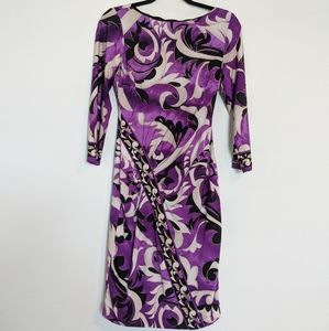 Caché bodycon purple pattern dress size medium